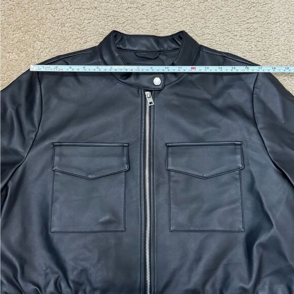 New Marc New York by Andrew Marc Faux Leather Black Bomber Jacket Women’s Sz L - Picture 9 of 11